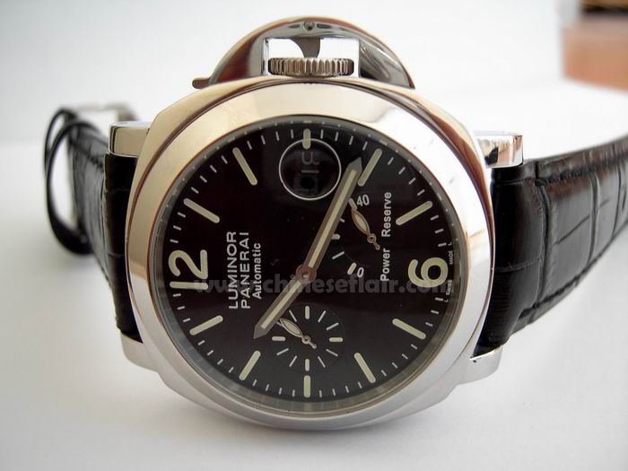 Panerai Power Reserve Replica Watch PAM00090 SS Black leather